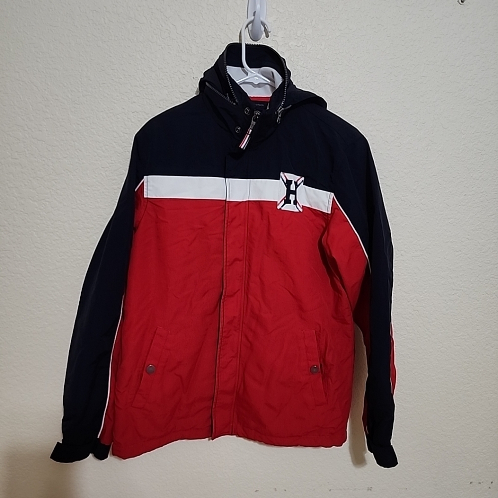 Tommy Hilfiger VTG  Windbreaker Jacket Men's S/P Red Fleece Hooded Parka.